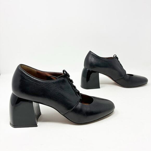Sportmax Lace Up Mary Jane Black Block Heel 38 (8) - Picture 2 of 8